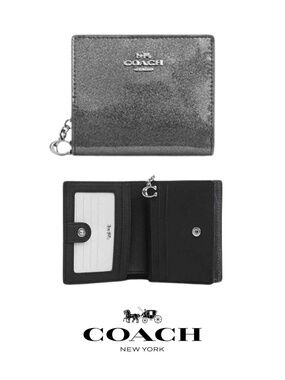 Coach Gunmetal Glitter Patent Leather Snap Wallet - NWT